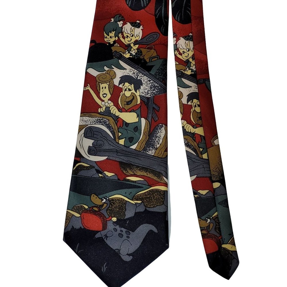 VTG NWOT OOAK Tie Rene Chagal Flintstones from 1993 Handmade Yabba Dabba Do Silk